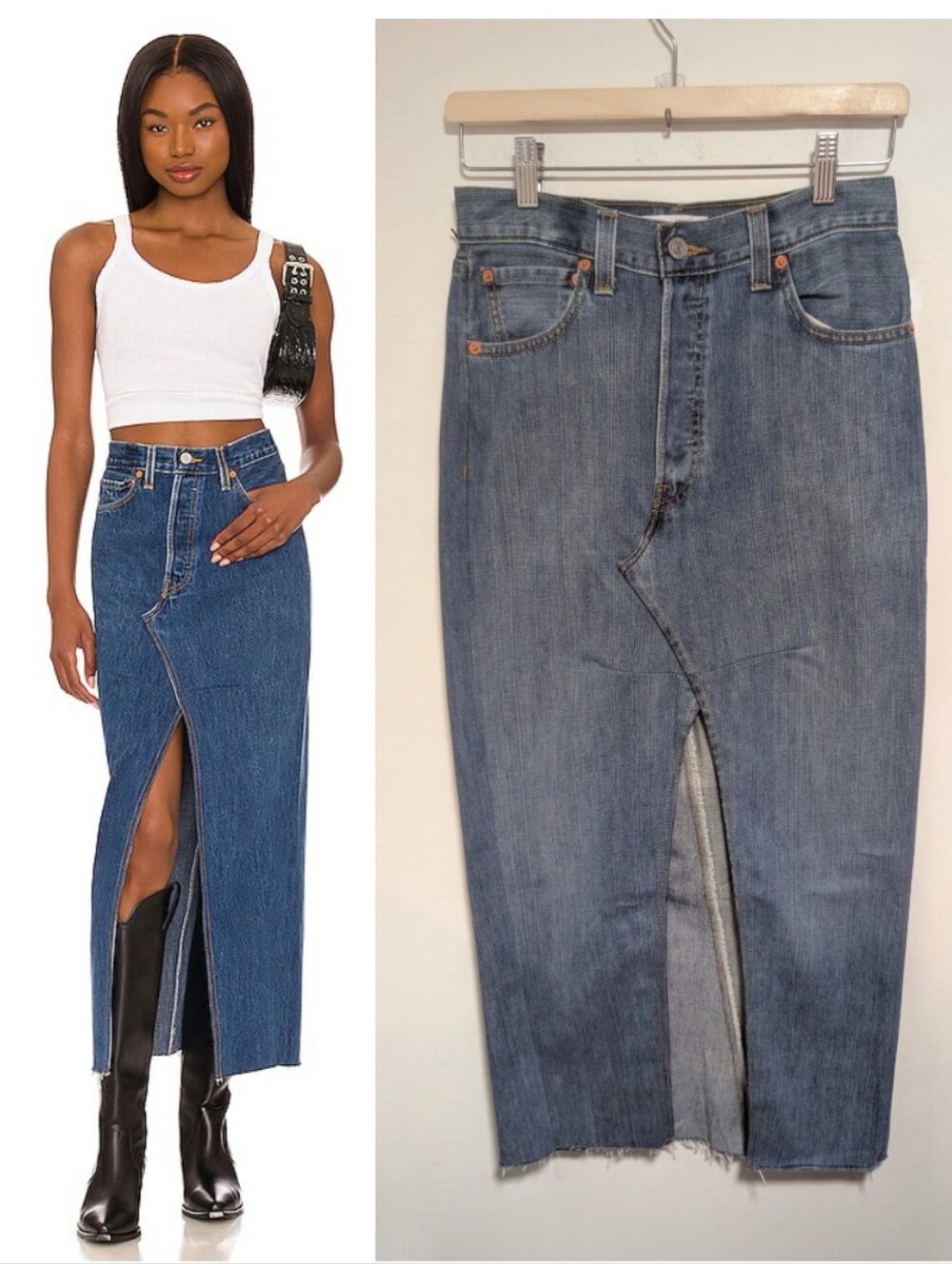 RE/DONE | Reconstructed Levi’s Long Denim Skirt In Indigo
